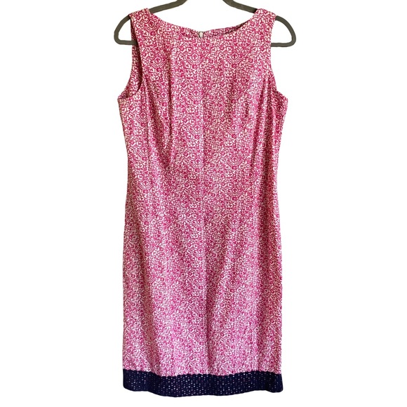 Talbots Pink White Floral Lace Trim‎ Sleeveless Midi Shift Office Dress Size 8 - Picture 1 of 5